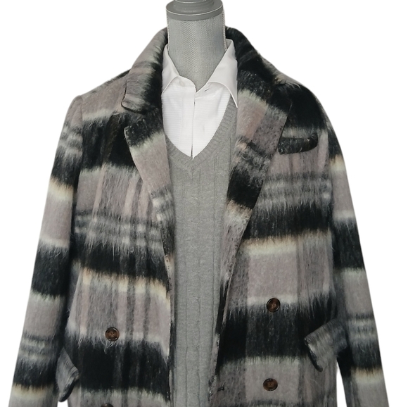 Vintage Forever 21 Jacket Duster All Over Curve Long-Line Overcoat Shadow Check - Picture 8 of 15